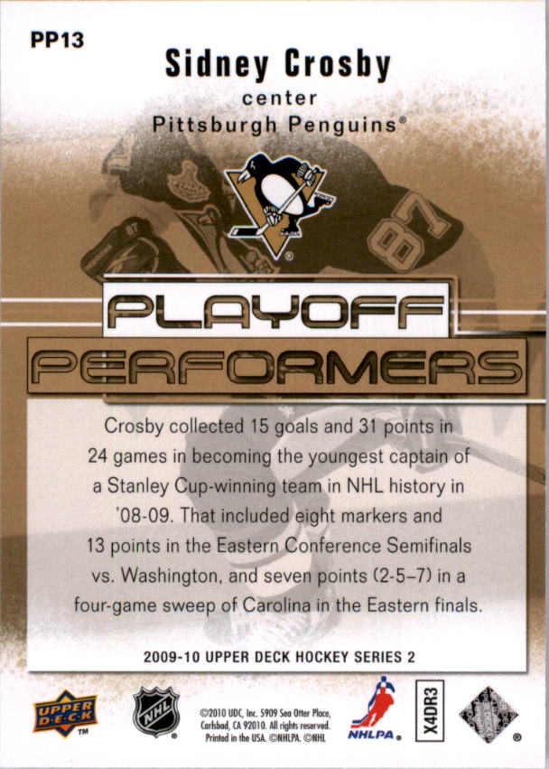 2009-10 Upper Deck Playoff Performers #PP13 Sidney Crosby back image
