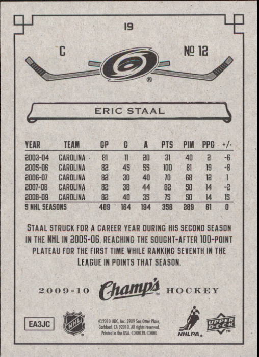 2009-10 Upper Deck Champ's #19 Eric Staal back image