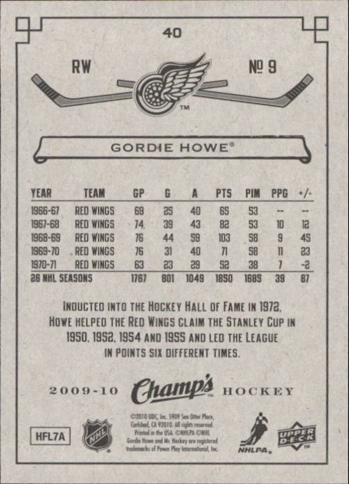 2009-10 Upper Deck Champ's #40 Gordie Howe back image