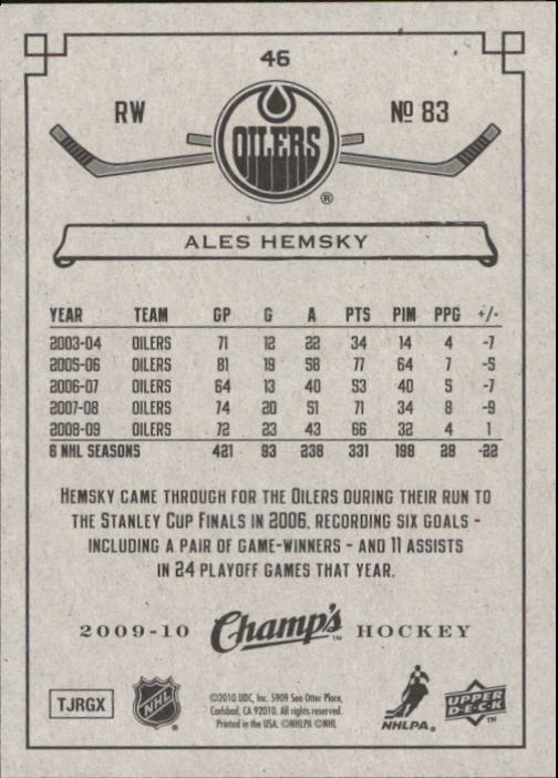 2009-10 Upper Deck Champ's #46 Ales Hemsky back image