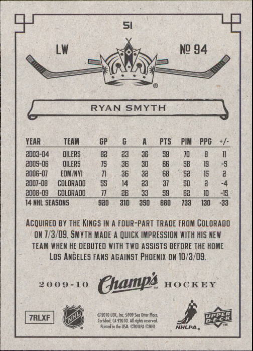 2009-10 Upper Deck Champ's #51 Ryan Smyth back image