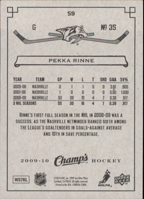 2009-10 Upper Deck Champ's #59 Pekka Rinne back image