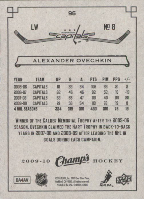 2009-10 Upper Deck Champ's #96 Alexander Ovechkin back image