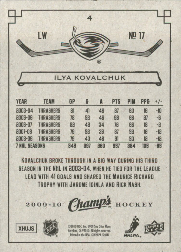 2009-10 Upper Deck Champ's Green #4 Ilya Kovalchuk back image