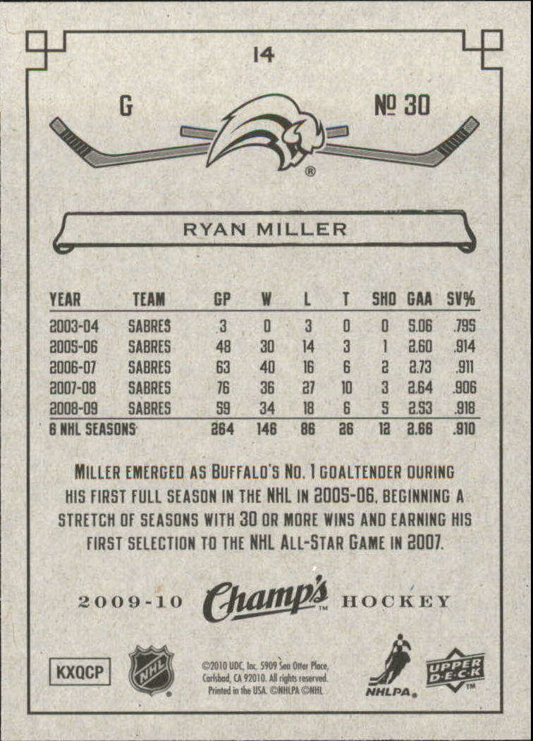 2009-10 Upper Deck Champ's Green #14 Ryan Miller back image