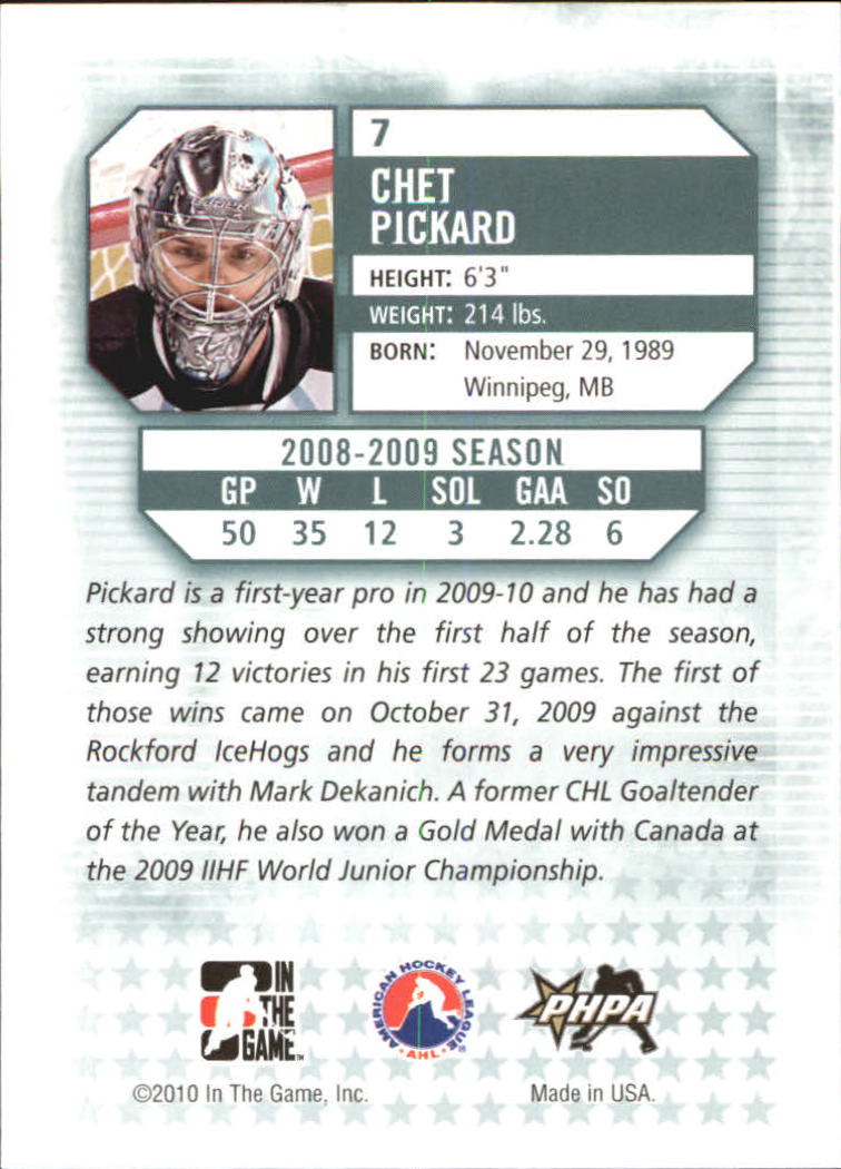 2009-10 Between The Pipes #7 Chet Pickard back image