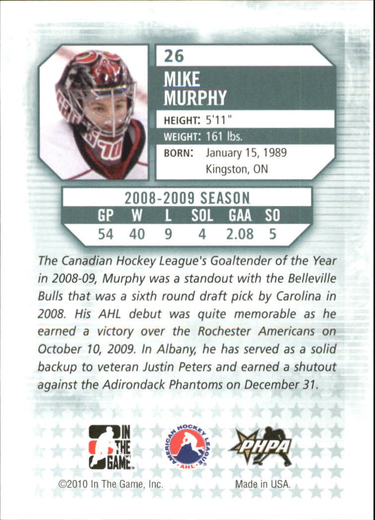 2009-10 Between The Pipes #26 Mike Murphy back image