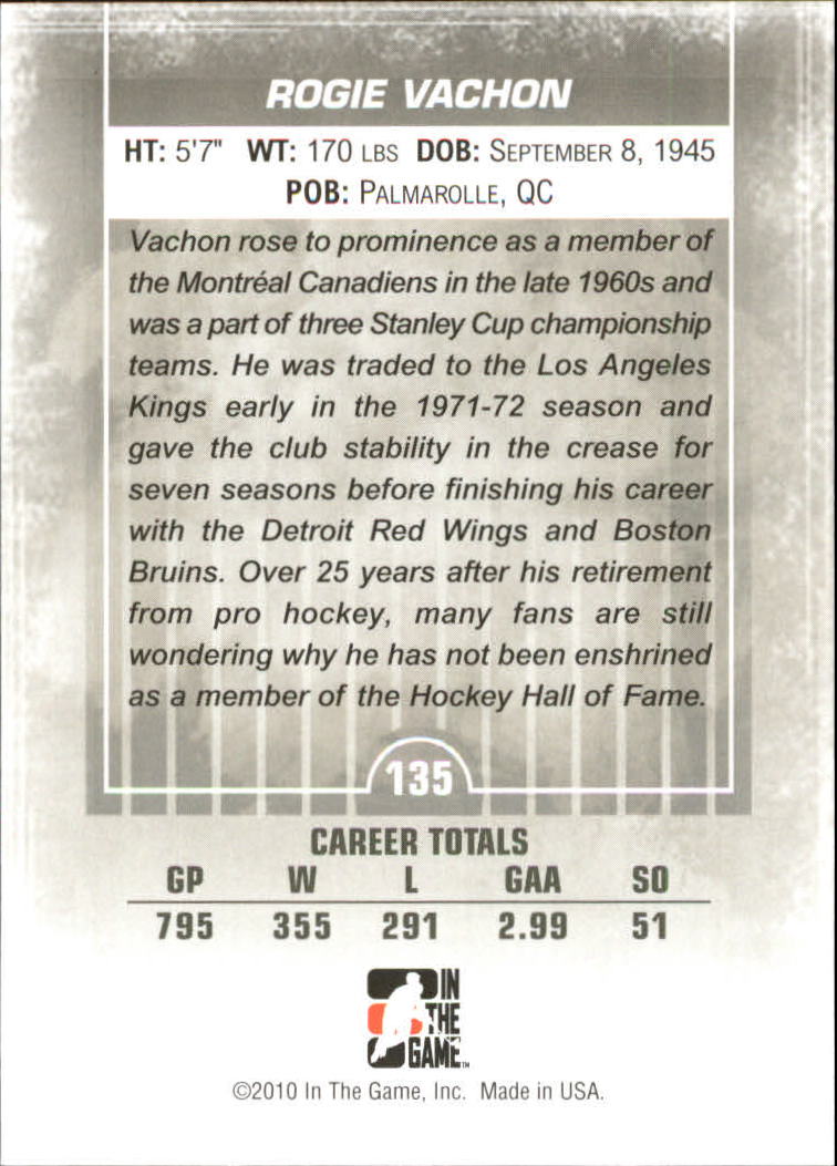 2009-10 Between The Pipes #135 Rogie Vachon back image
