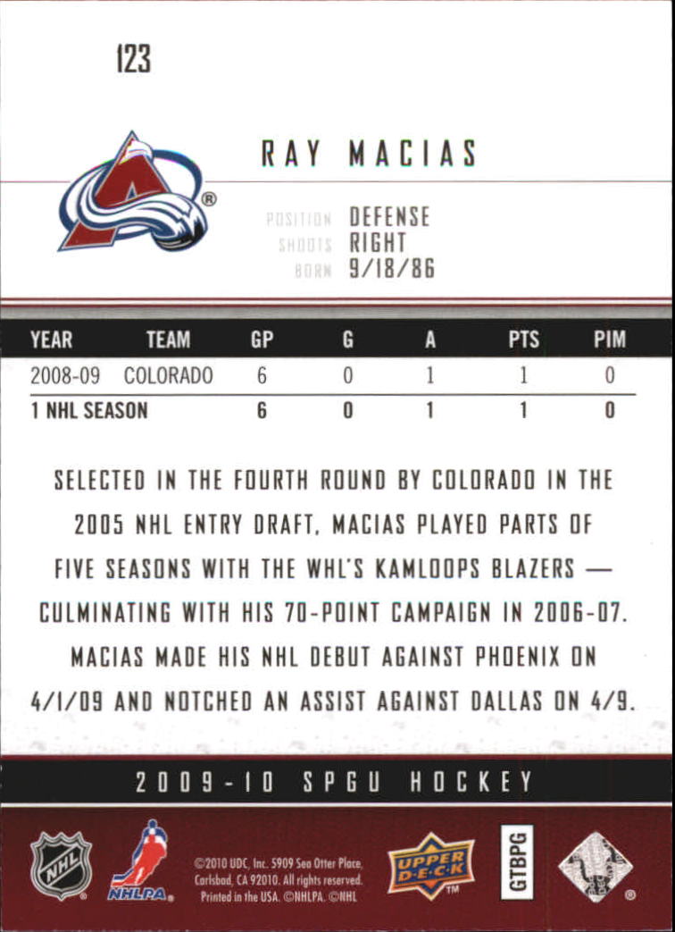 2009-10 SP Game Used #123 Ray Macias RC back image