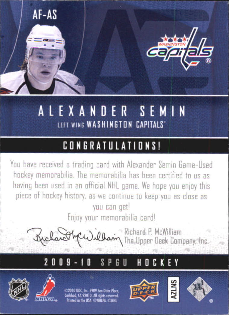 2009-10 SP Game Used Authentic Fabrics Gold #AFAS Alexander Semin