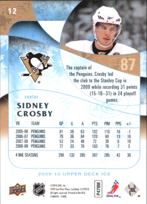 2009-10 Upper Deck Ice #12 Sidney Crosby back image