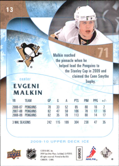 2009-10 Upper Deck Ice #13 Evgeni Malkin back image