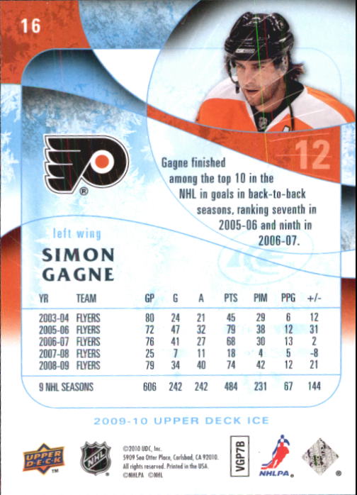 2009-10 Upper Deck Ice #16 Simon Gagne back image