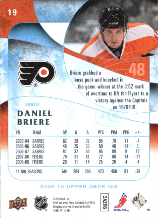 2009-10 Upper Deck Ice #19 Daniel Briere back image