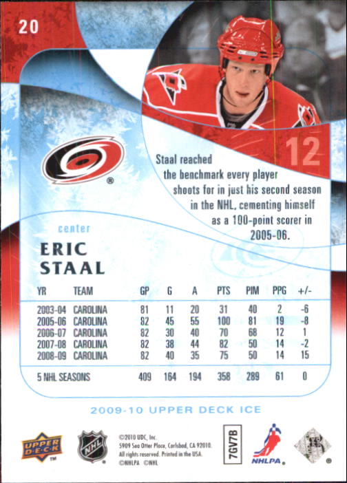 2009-10 Upper Deck Ice #20 Eric Staal back image
