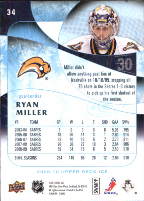 2009-10 Upper Deck Ice #34 Ryan Miller back image
