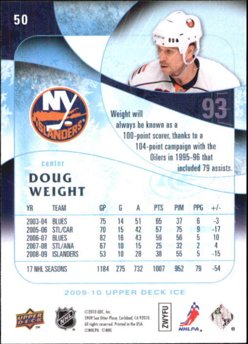 2009-10 Upper Deck Ice #50 Doug Weight back image