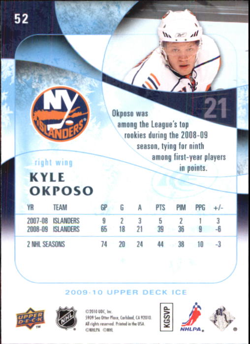 2009-10 Upper Deck Ice #52 Kyle Okposo back image