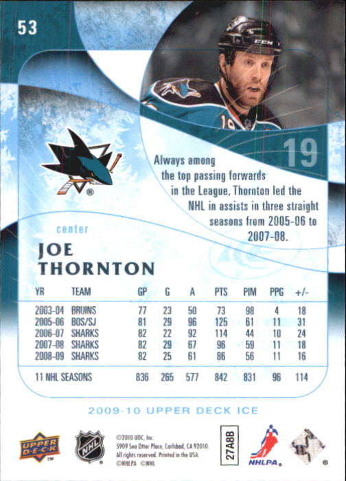 2009-10 Upper Deck Ice #53 Joe Thornton back image