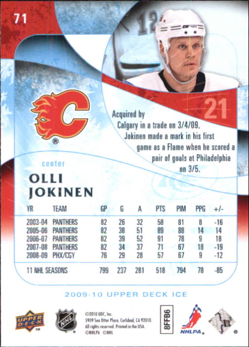2009-10 Upper Deck Ice #71 Olli Jokinen back image