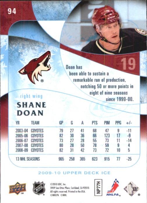 2009-10 Upper Deck Ice #94 Shane Doan back image