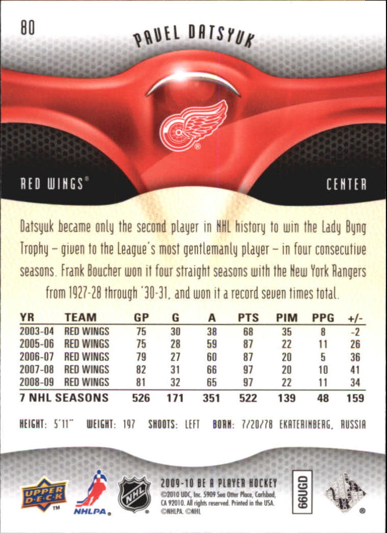 2009-10 Be A Player #80 Pavel Datsyuk back image