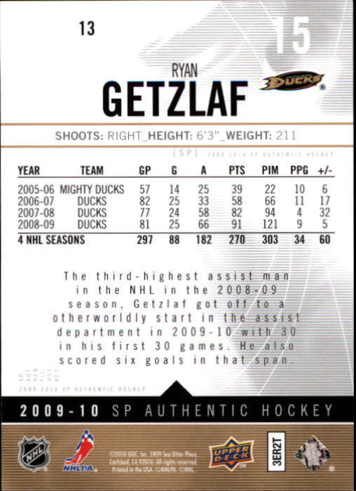 2009-10 SP Authentic #13 Ryan Getzlaf back image