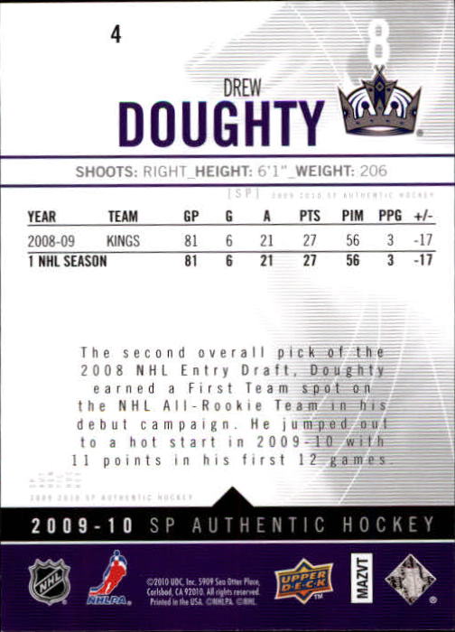 2009-10 SP Authentic #4 Drew Doughty back image