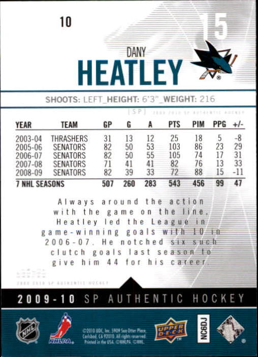 2009-10 SP Authentic #10 Dany Heatley back image