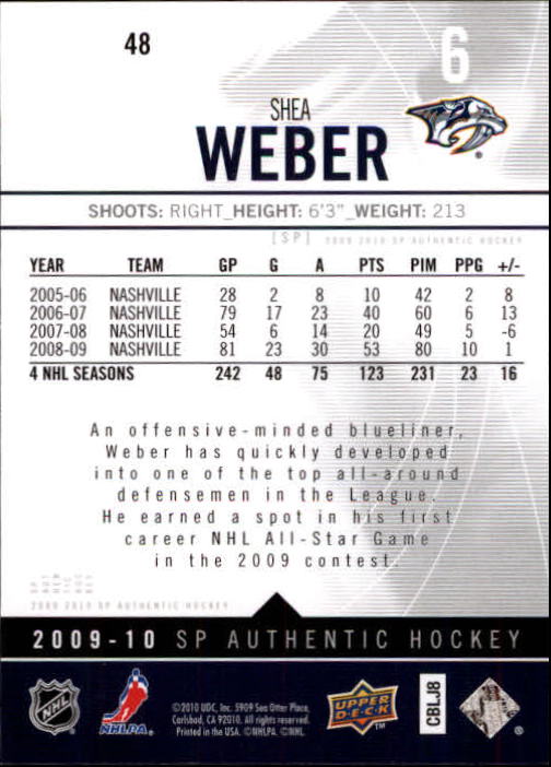 2009-10 SP Authentic #48 Shea Weber back image