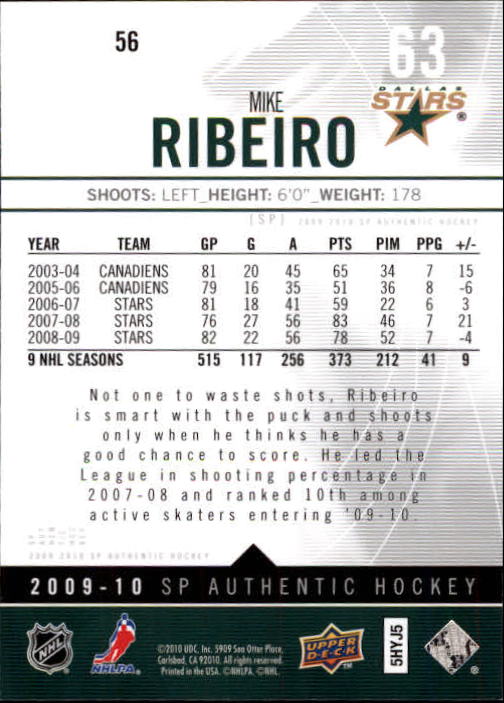 2009-10 SP Authentic #56 Mike Ribeiro back image