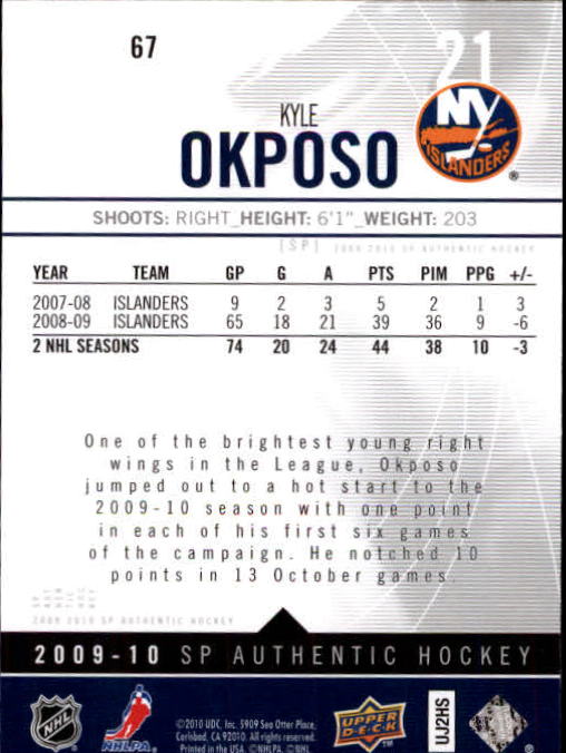 2009-10 SP Authentic #67 Kyle Okposo back image