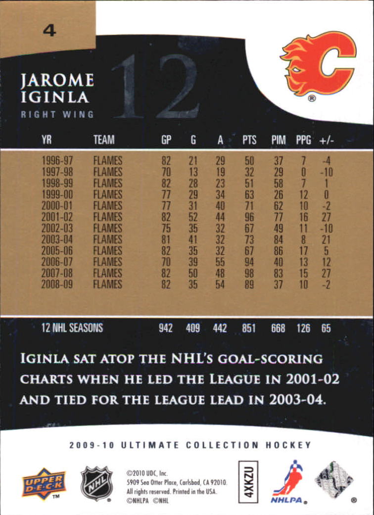 2009-10 Ultimate Collection #4 Jarome Iginla back image