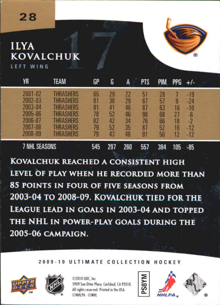 2009-10 Ultimate Collection #28 Ilya Kovalchuk back image