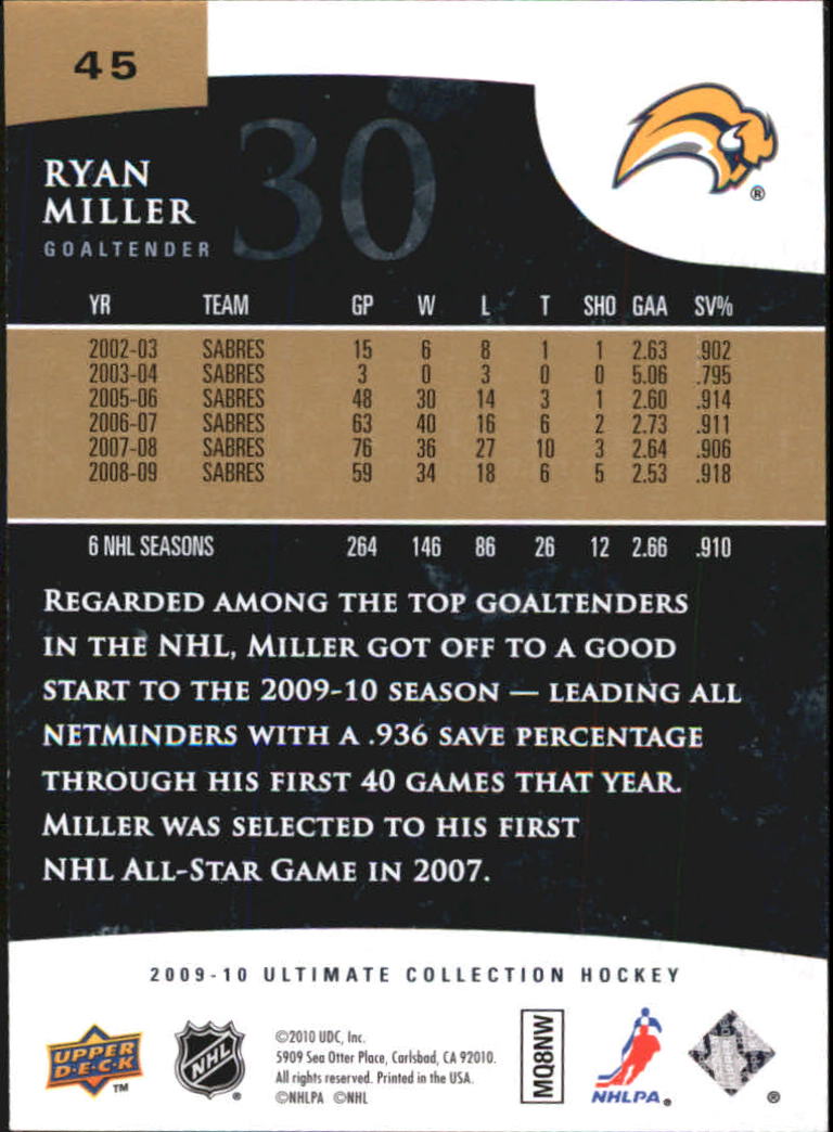 2009-10 Ultimate Collection #45 Ryan Miller back image