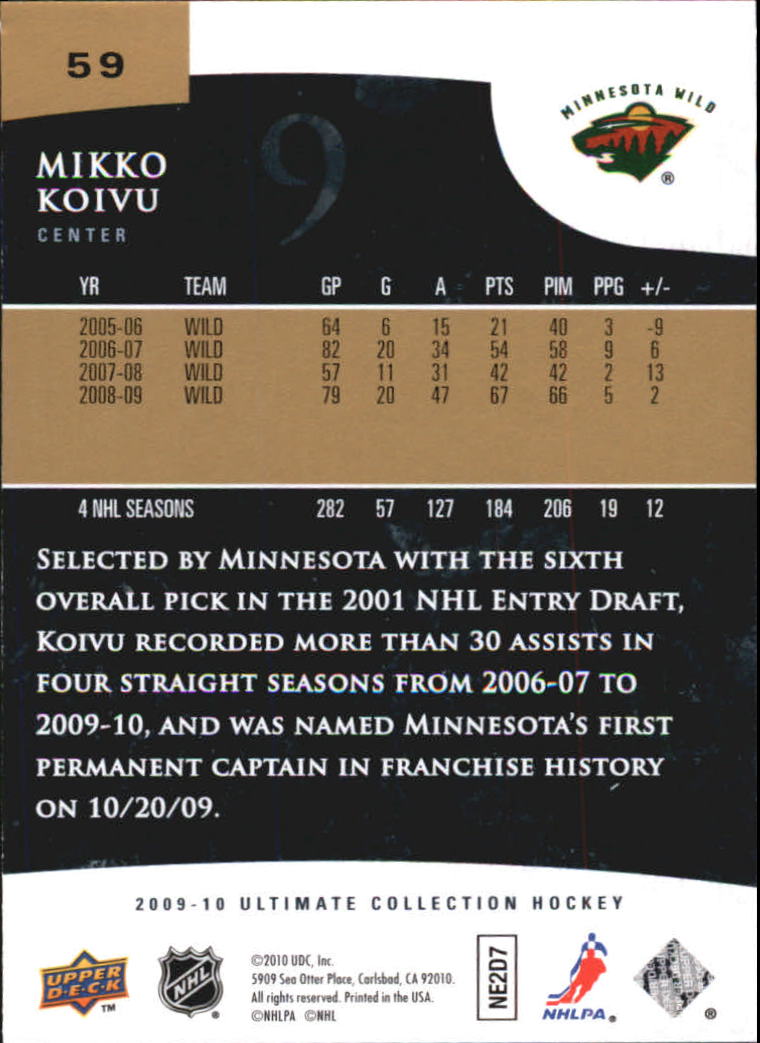 2009-10 Ultimate Collection #59 Mikko Koivu back image