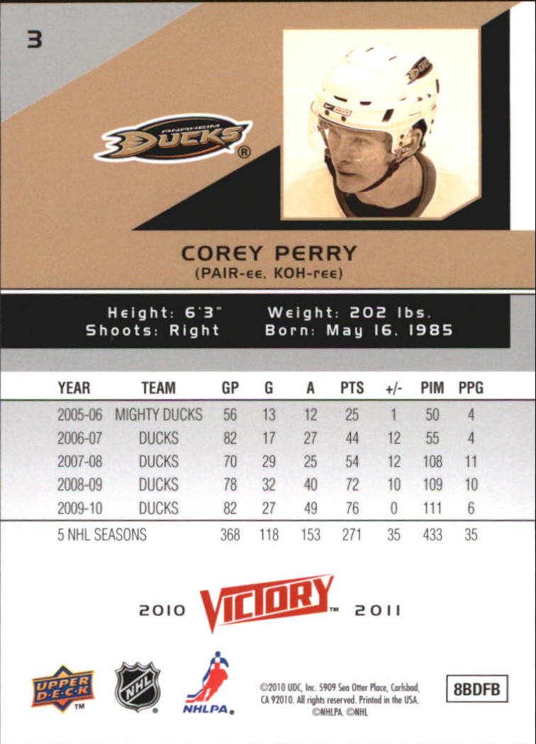 2010-11 Upper Deck Victory #3 Corey Perry back image