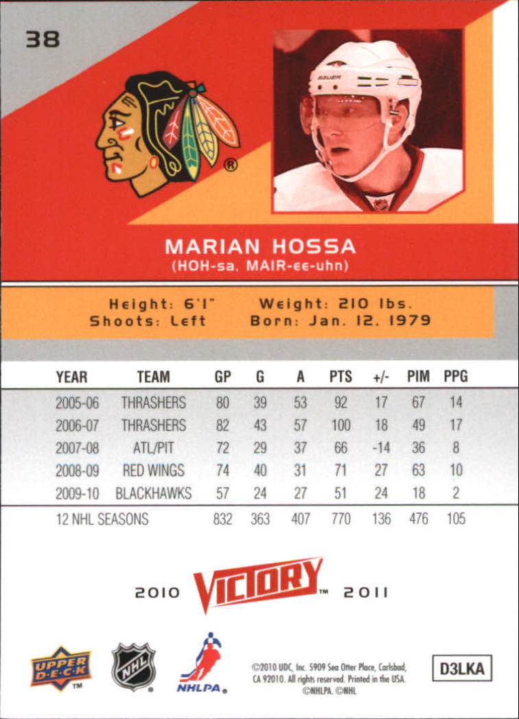 2010-11 Upper Deck Victory #38 Marian Hossa back image