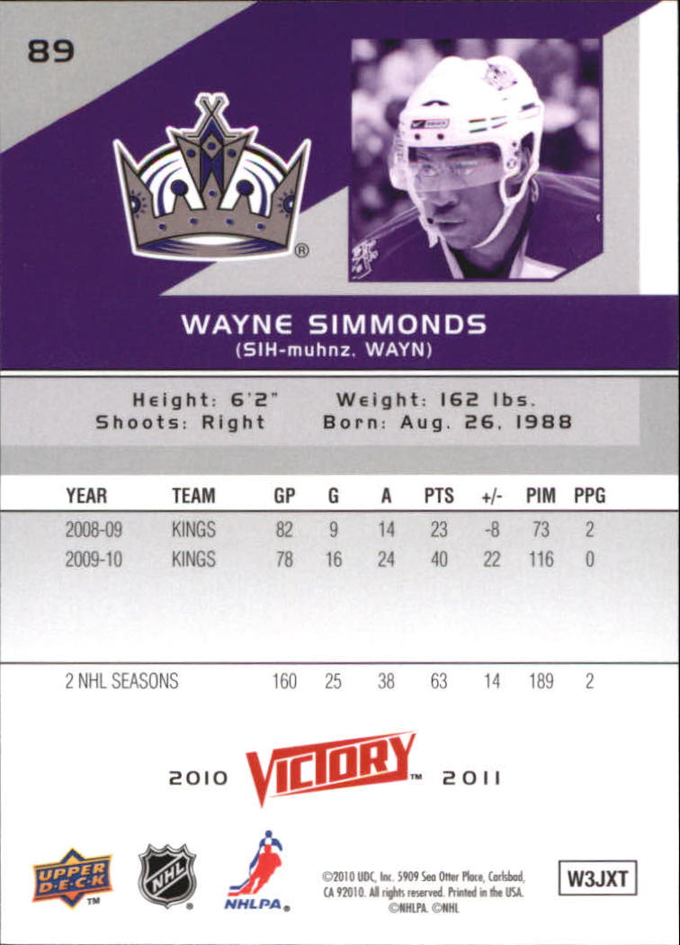 2010-11 Upper Deck Victory #89 Wayne Simmonds back image
