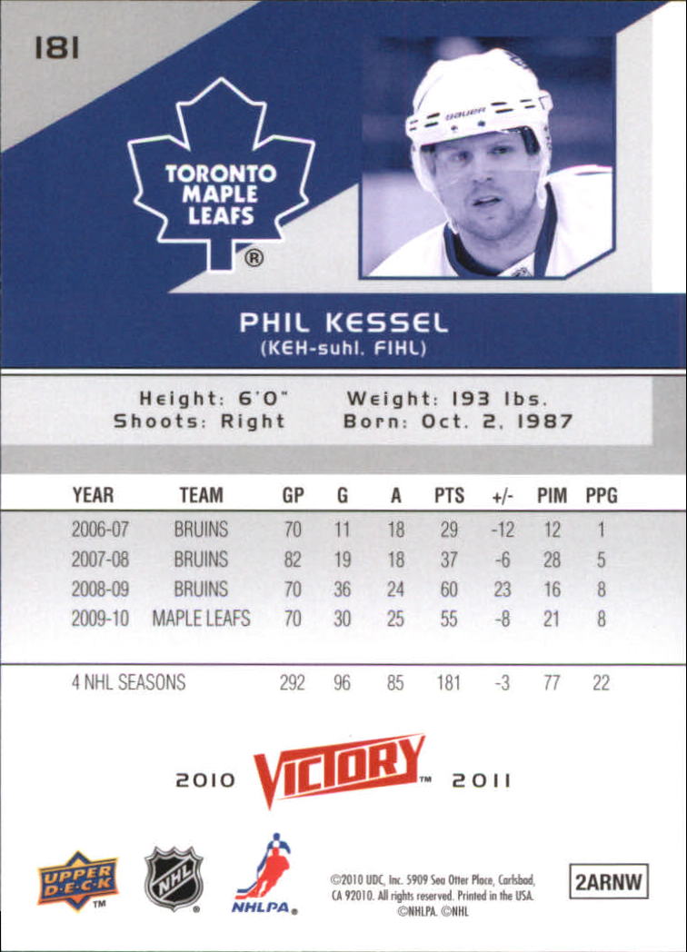 2010-11 Upper Deck Victory #181 Phil Kessel back image