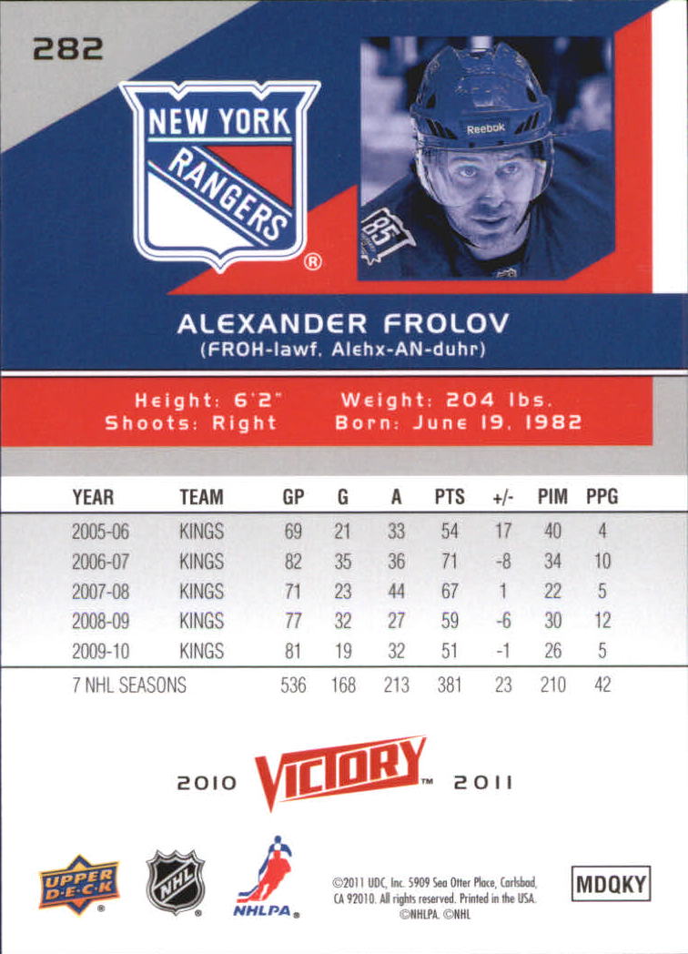 2010-11 Upper Deck Victory #282 Alexander Frolov back image