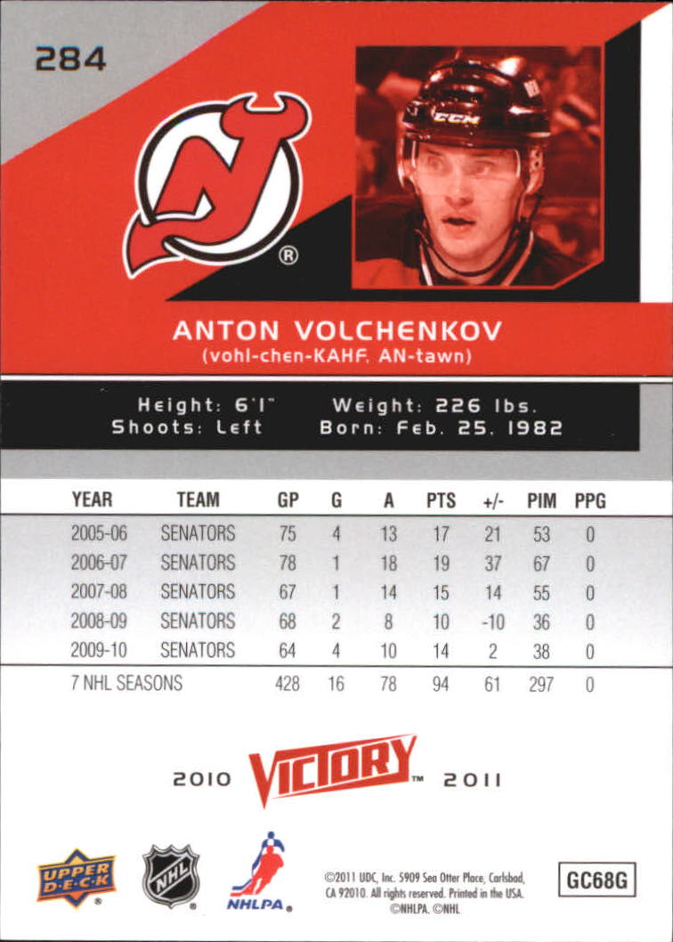 2010-11 Upper Deck Victory #284 Anton Volchenkov back image