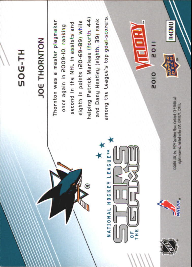 2010-11 Upper Deck Victory Stars of the Game #SOGTH Joe Thornton back image