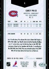 2009-10 OPC Premier #8 Carey Price back image