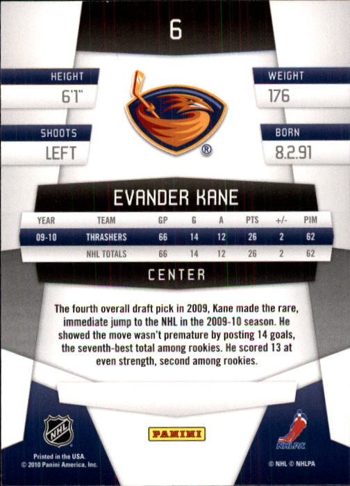 2010-11 Certified #6 Evander Kane back image