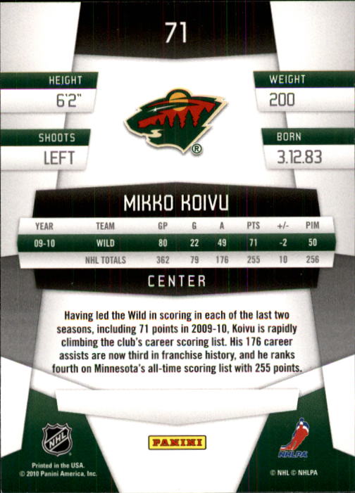 2010-11 Certified #71 Mikko Koivu back image