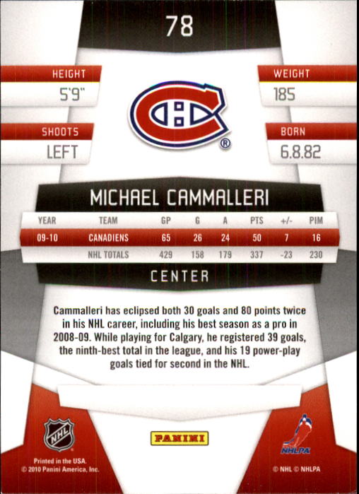 2010-11 Certified #78 Michael Cammalleri back image