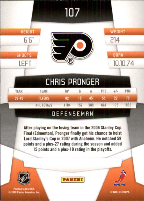 2010-11 Certified #107 Chris Pronger back image