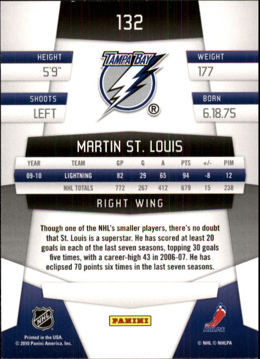 2010-11 Certified #132 Martin St. Louis back image