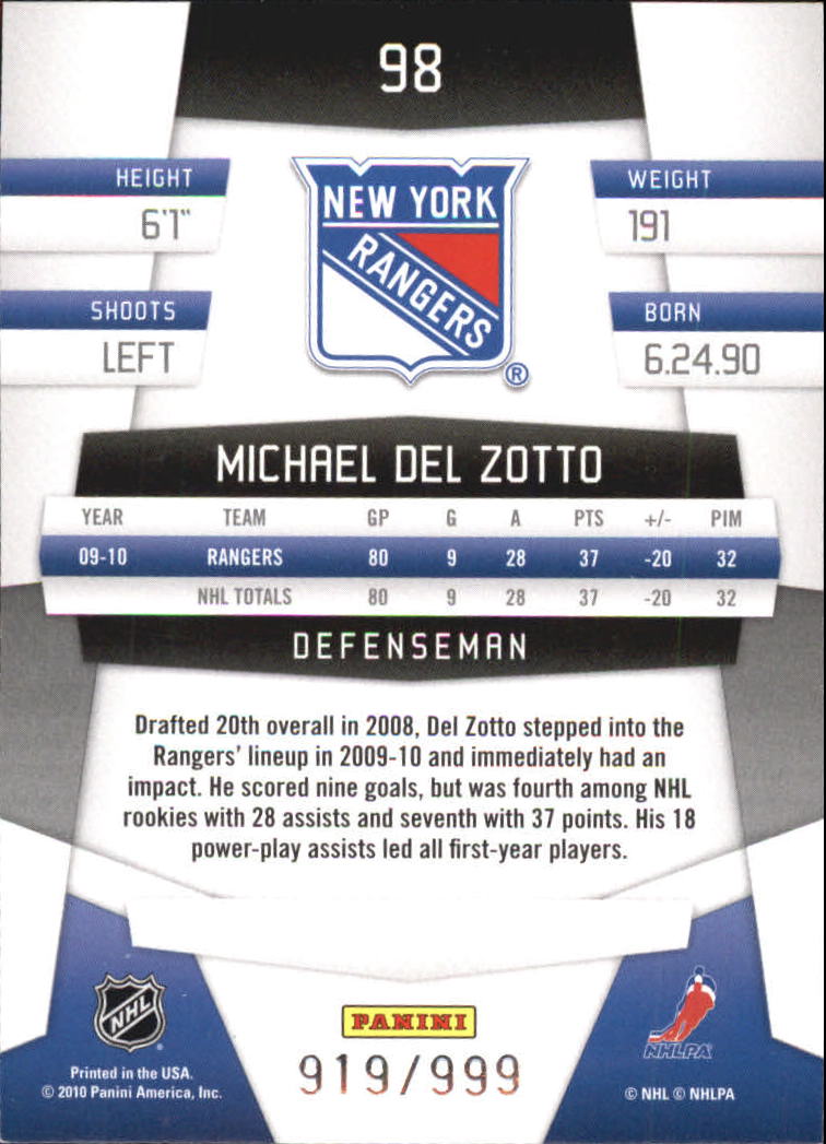2010-11 Certified Platinum Red #98 Michael Del Zotto back image